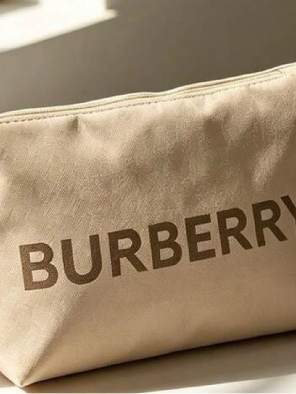 Burberry Beige Canvas Toiletry Pouch with Logo Print